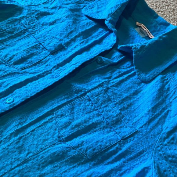 Allison Daley Button Down Top Women Size 8 Casual Short Sleeve Turquoise Blue - Picture 3 of 7